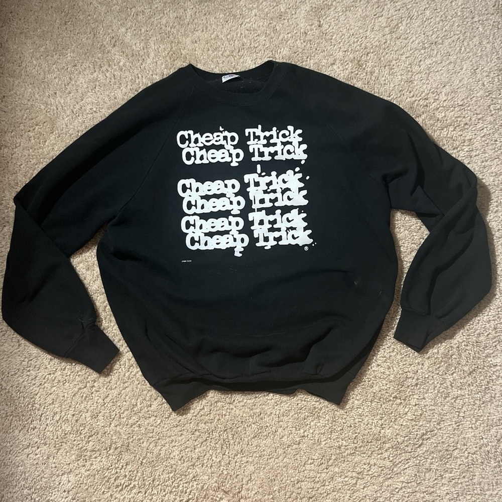 Anvil Black Cheap Trick Crewneck Sweater with Ribbed Cuffs